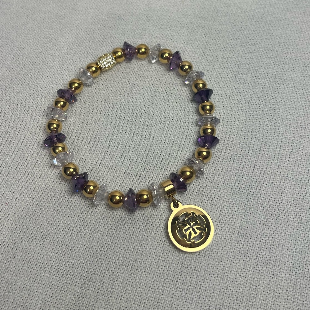 Rustic Cuff Bracelet (Purple, Gold)